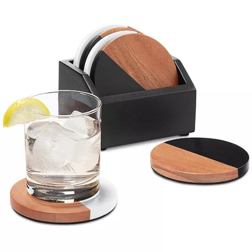 Cellar 7 Piece Acacia wood Coasters & Holder Set